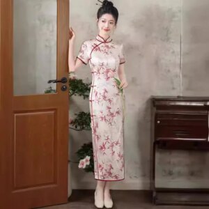 Real Silk Cheongsam Qipao 2024 New Summer Women’s Retro Chinese Style Improved Dress Temperament Long