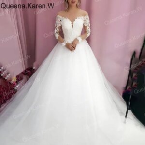 Elegant Wedding Dress long sleeve lace applique lace bride dress robe de mariee A line Wedding Bridal Gown