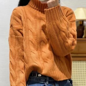 100 Cashmere Korean Version Loose Short Dwarf Sweater High Neck Thick Wool Sweater Women’s