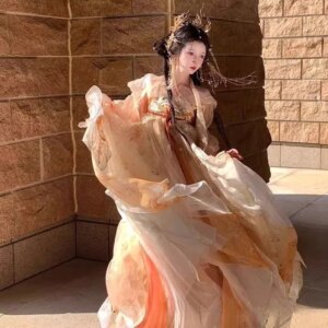 Hanfu women’s one-piece chest-length blouse and skirt heavily embroidered long-sleeved shirt set