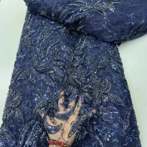 African Tulle Lace Fabric 2025 High Quality French Luxury Beads Lace Nigerian Sequins Beaded Lace Fabric For Wedding Dress