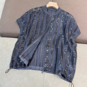 Heavy Sequined Sleeveless Vest Cardigan Jacket For Women’s Casual Cropped Top