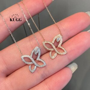 KUGG 100% 18K White/Rose Gold Necklace Women Real Natural Diamond Pendant Necklace Romantic Butterfly Shape High Party Jewelry