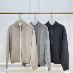 Autumn Cashmere Cardigan for Women Stand Collar Zipper Long Sleeve Jacket Casual Coat
