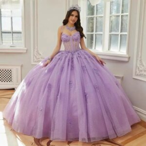 Customized Lavender Purple Quinceanera Dresses Appliques Beads Diamond Pleat Spaghetti Straps Sweetheart Vestidos De 15 Anos