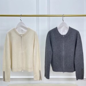 Cuffs Beading Design Cardigan Coat For Women Zipper Long Sleeve Knitted Top