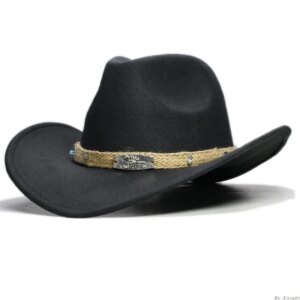Men’s and women’s woolen vintage cowboy hat with large brim wide adjustable sunshade top