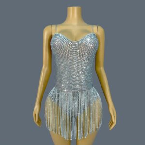 Shine Silver Rhinestone Bandage Bodysuit Nightclub Party Gig Stage Outfit Dance Show Leotard Event High-quality Wear Manxinglian