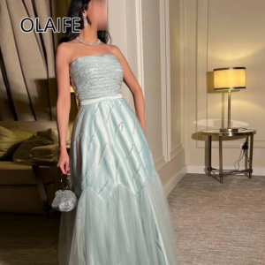 Boat Collar Tulle Charming Evening Saudi Dress Seuqins Sparkly Backless A-line Prom Party Gown for Women Customized