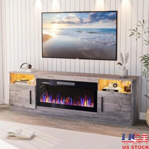 TV Stand with Electric Fireplace 36″ Adjustable LED Light Features Storage Cabinet Up to 80″ TVs