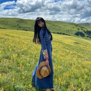 Blue Chinese Trend Ethnic Robe Brocade Tibetan Clothing Women Improved Retro Hanfu Ancient Style Improved Tibet Long Dress