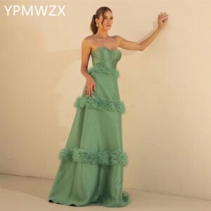 Customized Prom Gown Evening Formal Dress Party Occasion YPMWZX Strapless A-line Floor Length Skirts Sleeveless Bespoke