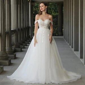 Luxury Sweetheart Simple A-Line Wedding Dresses For Women 2024 Bridal Gowns Off Shoulder Zipper Tulle Vestidos De Novia