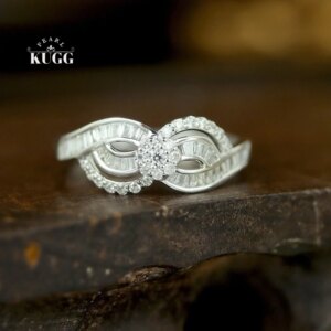 KUGG 100% 18K White Gold Rings Fashion Irregular Design 0.35carat Real Natural Diamond Engagement Ring Women Wedding Jewelry