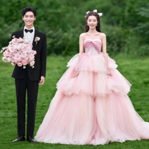 Temperament Girl Theme Wedding Dress Photography Dress Pink Colorful Yarn Travel Photography Wedding Dress