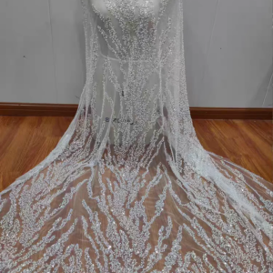 Elegant Pearls Lace Intricate Line With Sequins Gorgeous Lace Fabric for Wedding Dress