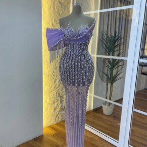 Luxury Purple Pearls Cocktail Dresses Mermaid Sweetheart Crystals Prom Party Dresses Evening Gowns Vestidos De Cóctel customized