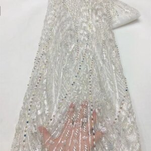 White Lace Fabric 2024 Sequins Beaded Embroidery Groom Nigerian Bridal High Quality French Tulle Lace Fabric for Wedding D Q89-1