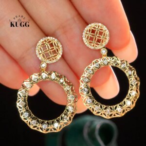 KUGG 100% 18K Yellow Gold Earrings Vintage Palace Style 0.56carat Real Natural Diamond Drop Earrings for Women Senior Banquet