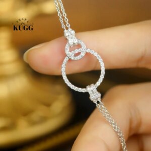 KUGG 100% 18K White Gold Bracelet Fashion INS Style 0.35carat Real Natural Diamond Bracelet for Women High Anniversary Gift