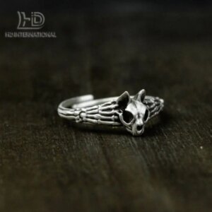 Cat Skull Silver Ring, Cat Ring, 925 Sterling Silver Ring, Fierce Skull Ring – Handmade