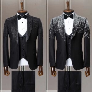 Sparkly Beaded Wedding Tuxedos 3 Piece Set Jacket Vest Pants Shawl Lapel Men Suit Handsome Groom Wear Party Suits Customized