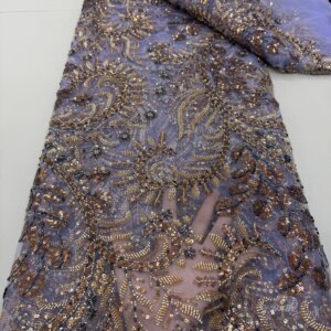 Latest Beads African Lace 2025 High Quality Sequins Nigerian French Tulle Fabric Embroidery for Women Dress Sewing 5 Yards