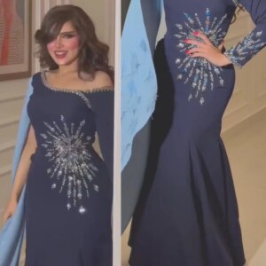 Customized Exquisite Off-the-shoulder Mermaid Sweep Evening Dresses Rhinestone Satin Customized es