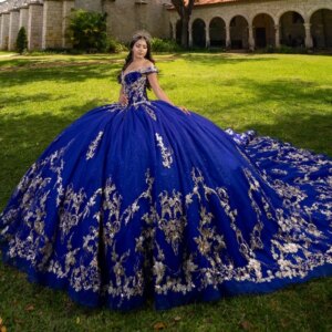 Royal Blue Princess Quinceanera Dresses Off Shoulder Applique Lace Beads Tull Sweet 16 Dress Ball Gown Vestidos 15 Anos