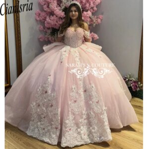 Pink Off Shoulder Princess Ball Gown Elegant Quinceanera Dress Classic Appliqué Sequin With Cape Sweet 16 Dress Vestido De