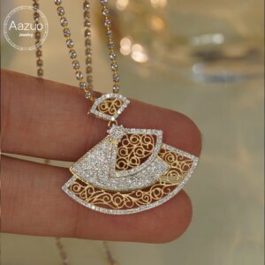 Aazuo Luxury Jewelry 18K Yellow Gold Real Diamond 0.72ct Lucky Fan Pendent Necklace Gifted For Women Luxury Party 18 Inch Au750