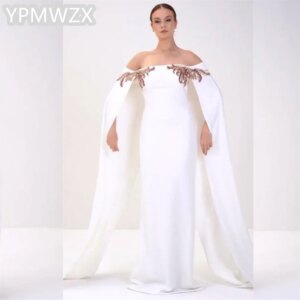 Customized Women Party Dress Occasion Prom Gown Evening YPMWZX Off-the-shoulder Column Floor Length Skirts Stole Bespoke Occasio