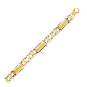 14k TwoTone Gold Men’s Bracelet with Fancy Rounded Bars