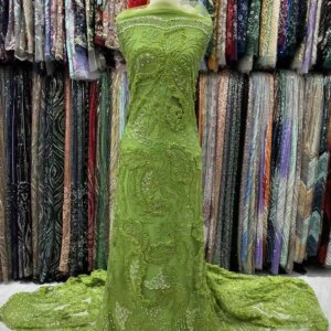 2025 Latest Elegant Best Quality Soft Chiffon Luxurious Beaded Tube Lace With Stones fabric For Wedding Evening Dress U_Ge1928