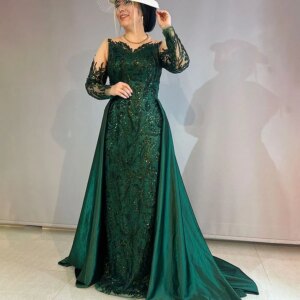 OEING Luxury Dubai Green Mermaid Lace Beaded Satin Evening Dresses for Mother Formal Gowns 2025 Wedding Party Customized