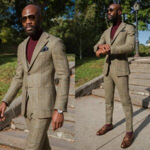 Casual Wedding Tuxedos Herringbone Men Suit Notched Lapel 3 Piece Set Jacket Vest Pants Groom Wear Business Blazers Customized