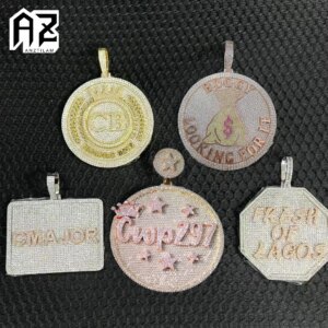 AZ Support Customized Pendant Necklaces Men Iced Out Zircon Round Square Custom Name Logo Necklace DIY Hip Hop Jewelry