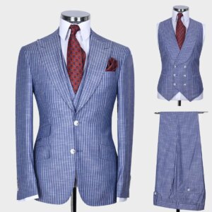 Groom Men Wedding Suits 3 Pieces Custom Made Striped Peaked Lapel Formal Tuxedos For Business Groomsman Wear Party Birthday
