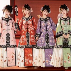 Qing and Han Female Costume Cardigan round Neck Non-Han Retro Ethnic Dynasty Court Suit