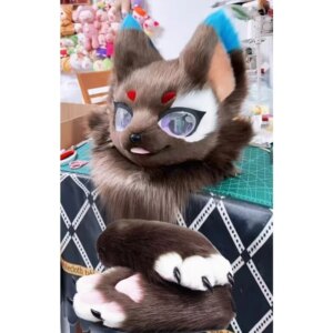 Gray Fursuit Long Fur Husky Fox Mascot Head Party Halloween Fur Cosplay