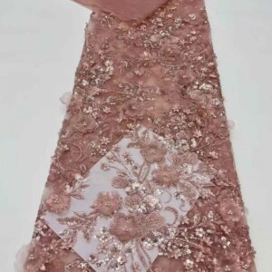 2025 New African French Nigerian High End Lace Fabric With 3D Beads Sequins Mesh for Embroidery Wedding Party Bride Sewing Dress