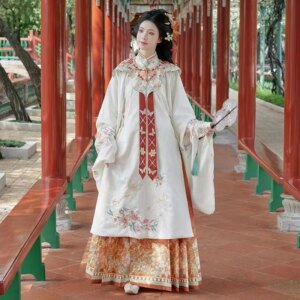 New Han Costume Women’s Ming Collar Long Shirt Horse-Face Skirt Cloud Shoulder Embroidered Daily Spring and Autumn Style