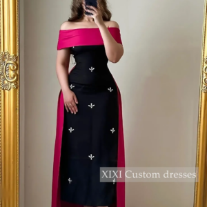 XIXI Customized Evening Dresses Column Off-The-Shoulder Neckline Prom Dresses Beadings Floor-Length Lining Women’S Evening Dress