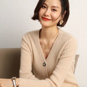High Quality 24 New Autumn and Winter Women’s Solid Color Sweater Coat Outer Thick Cardigan