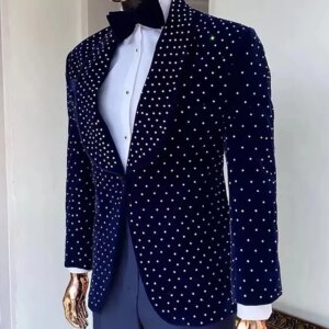 Customized Mens Suits Tailor-Made 2 Pieces Velvet Blazer Black Pants One Button Lapel Tailor-Made Groom Wedding Formal Occasions