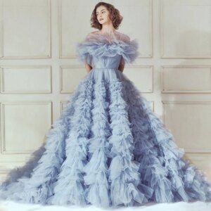 Pretty Layered Tulle Bridal Dress Photoshoot Wedding Gown Tierred Extra Ball Gown Tiered Tulle Bridal Engagement Dress