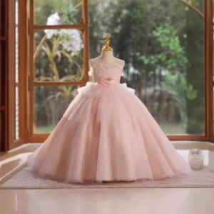 Children’s dress new flower girl birthday princess dress pink fairy girl host piano competition performance uniform