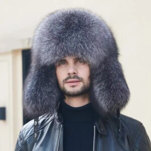 Real fur 100% Fox Skin Russian Businessmen Pilot Bombers Full Mao Men’s hat Winter Ear Guard Hat Raccoon Fur Beanie hat
