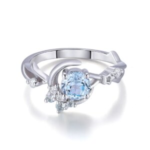 Provence 18K/14K/10K Solid Gold Round Aquamarine Lab Grown Gems With DEF Round Moissanites Engagement Ring Customized Gift