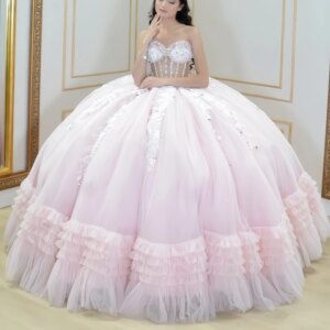 Pink Quinceanera Dresses Off Shoulder Ball Gown Sweet 16 Dress Applique Lace Beads Tiered Tull Birthday Party Vestidos 15 Anos